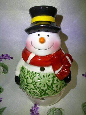 Cracker Barrel Cheerful Snowman Ceramic Tealight Candle Holder New in Box